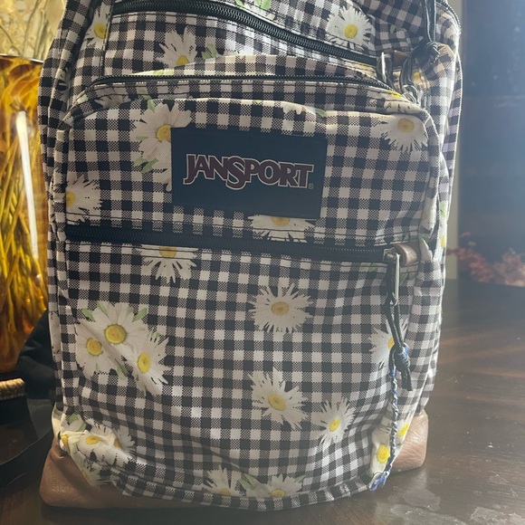 Jansport Handbags - Jansport Black and White Checkered Backpack with Daisy Print